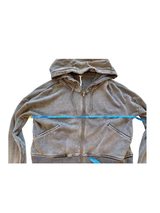 Free People When Worlds Meet Hoodie Large Gray Black Distressed Zip Sweatshirt - Picture 11 of 15